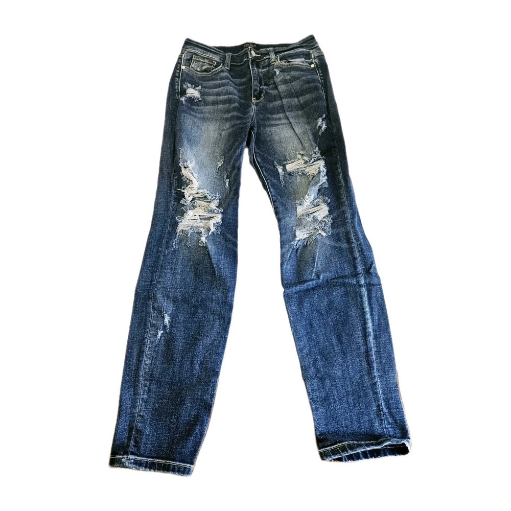 Judy Blue 11/30 Boyfriend Fit Jeans Distressed Mid Rise Stretch Med Wash